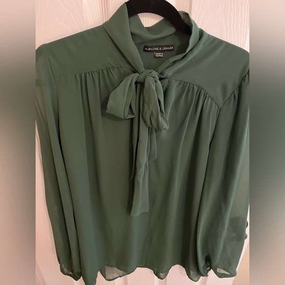 Harlowe & Graham Tops Hunter Green Tie Neck Blouse Poshmark